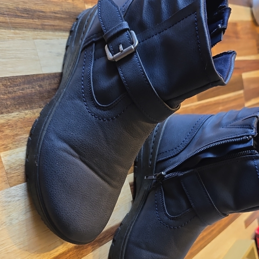 Navy Blue Ankle Boots with Buckle Detail